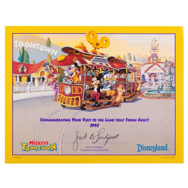A Mickey's Toontown Commemorative Certificate.