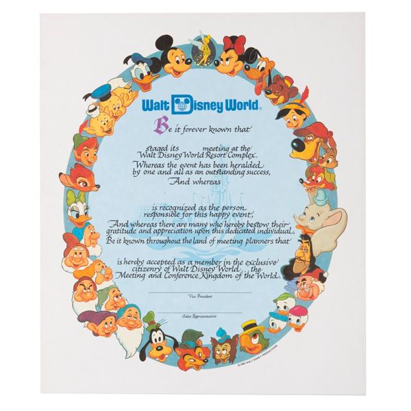 A Walt Disney World Meeting and Conference Certificate.
