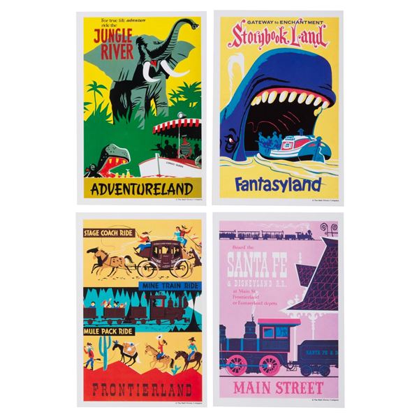 A Set of Tokyo Disneyland Disney Gallery Attraction Poster Postcards.