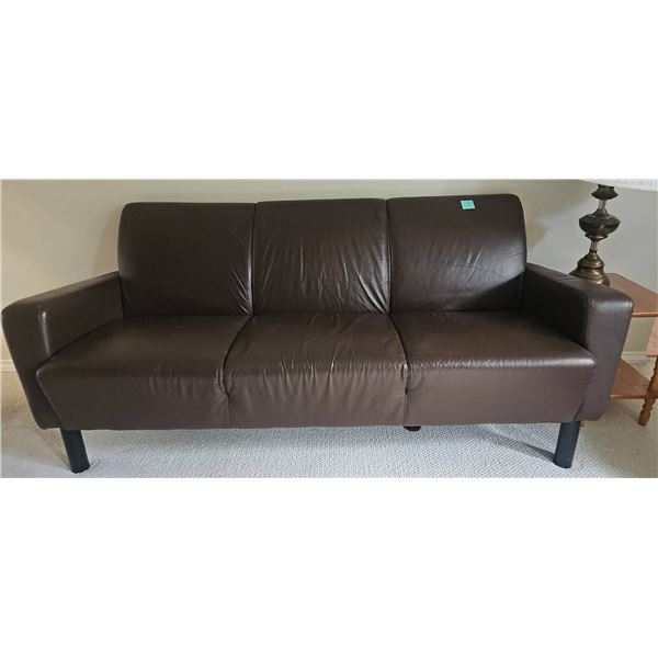 Brown Faux Leather Three-Seat Sofa