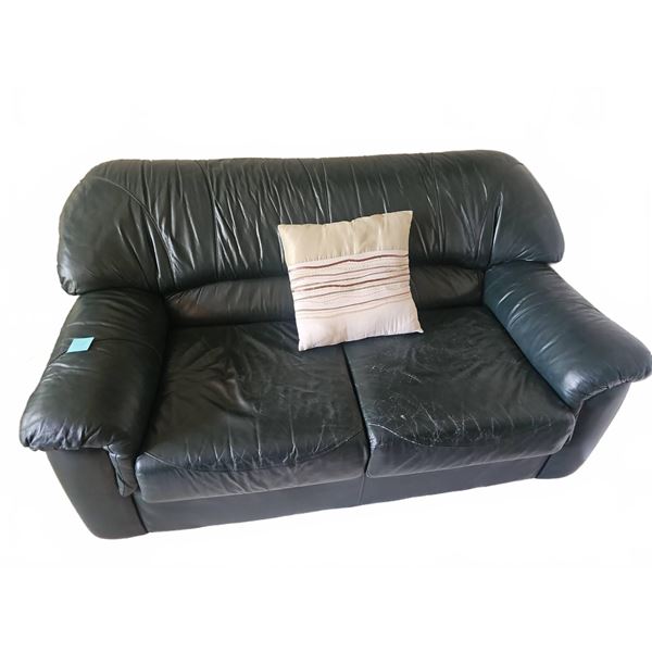 Dark Green Leather Loveseat
