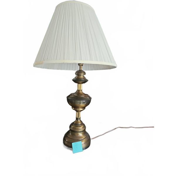 Brass Table Lamp With White Pleated Shade