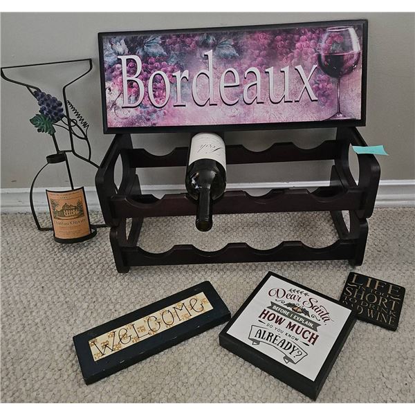 Wine Rack With Bordeaux Sign and Decor