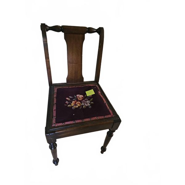 Wooden Chair with Floral Needlepoint Seat