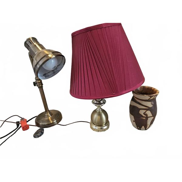 2 Lamps and 1 Ceramic Vase