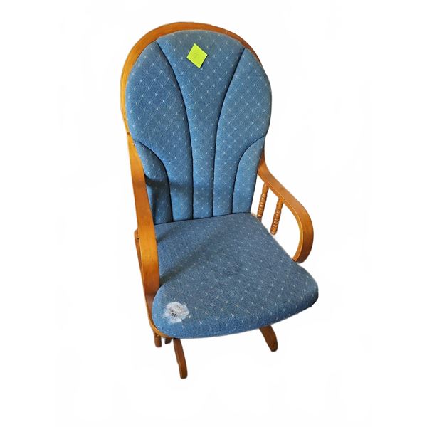 Wooden Glider Rocking Chair with Blue Upholst