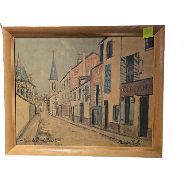 Framed Painting, 33x27, Street with Church