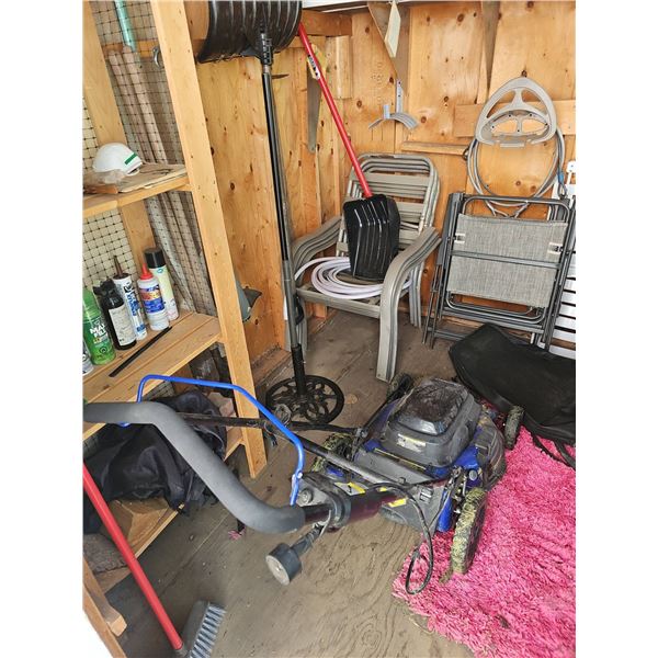 Shed Lot With Lawn Tools and Outdoor Gear