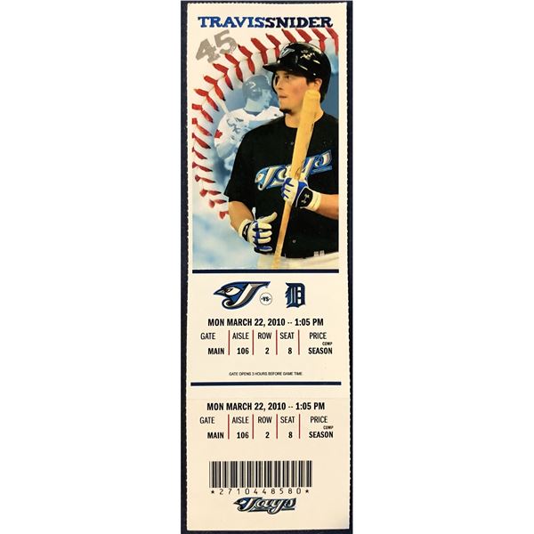 2010 TORONTO BLUE JAYS TICKET - TRAVIS SNIDER
