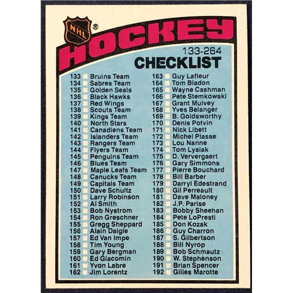 1976-77 TOPPS NHL HOCKEY CHECKLIST