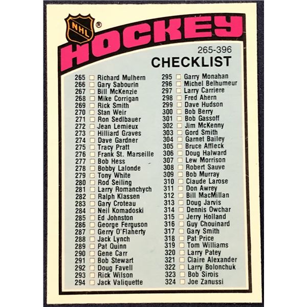 1976-77 O-PEE-CHEE NHL HOCKEY CHECKLIST