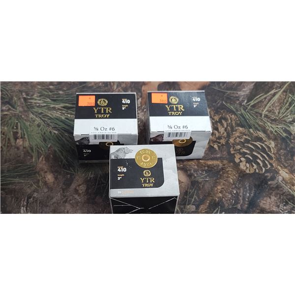 3 BOXES YTR TROY 410 GAUGE #4 3" 5/8OZ, 25 SHOT SHELLS PER BOX, 75 ROUNDS TOTAL NO SHIPPING ON AMMUN