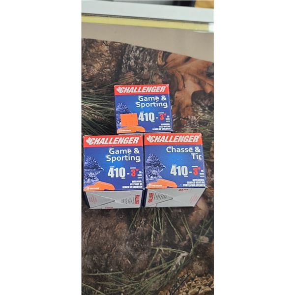 3 BOXES CHALLENGER 410 GAUGE #6  3", 1350FPS, GAME, SPORTING HIGH BRASS, 11/16 oz 25 SHOT SHELLS PER