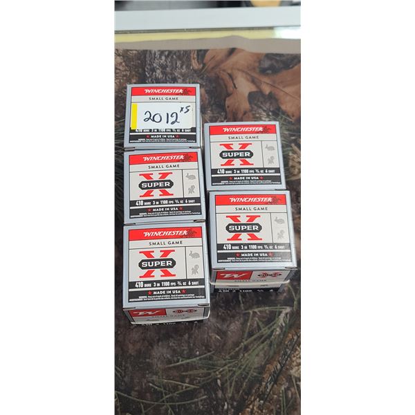 5 BOXES WINCHESTER 410 GAUGE #6  3", SUPER X SMALL GAME , 3/4 oz 1100FPS,  25 SHOT SHELLS PER BOX, 1