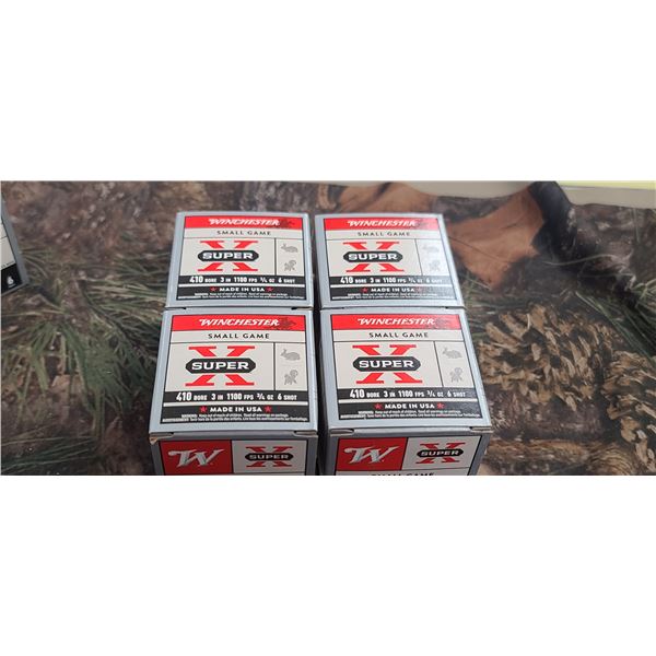 4 BOXES WINCHESTER 410 GAUGE #6  3", SUPER X SMALL GAME , 3/4 oz 1100FPS,  25 SHOT SHELLS PER BOX, 1