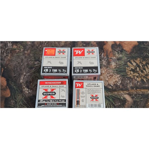 4 BOXES WINCHESTER 410 GAUGE #7.5,  3", SUPER X UPLAND SMALL GAME , 3/4 oz 1100FPS,  25 SHOT SHELLS 