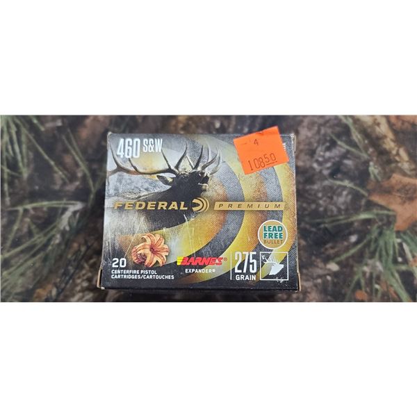 1 BOX 460 S&W FEDERAL PREMIUM BARNES EXPANDED 275 GRAIN, LEAD FREE BULLET 20 ROUNDS PER BOX NO SHIPP