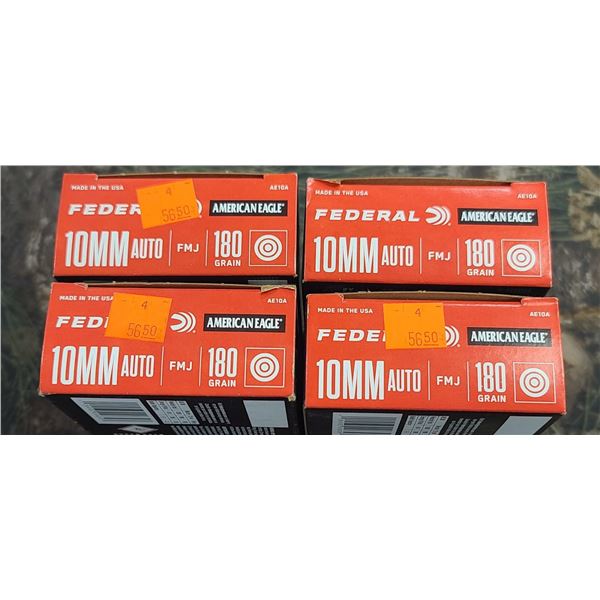 4 BOXES 10MM AUTO, FEDERAL AMERICAN EAGLE FMJ 180 GRAIN 50 ROUNDS PER BOX NO SHIPPING ON AMMUNTION