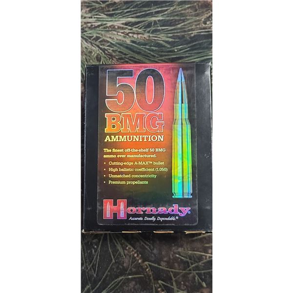 1 BOX 50 BMG HORNADY A-MAX 750 GRAIN 10 ROUNDS PER BOX NO SHIPPING ON AMMUNTION