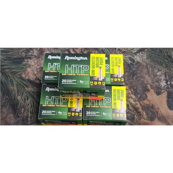 5 BOXES 357 MAGNUM REMINGTON HTP SEMI, JACKETED, HOLLOW POINT, 125 GRAIN 20 ROUNDS PER BOX NO SHIPPI