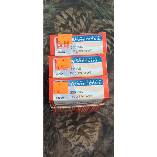 3 BOXES 308 WIN, HORNADY AMERICAN WHITETAIL  150 GRAIN 20 ROUNDS PER BOX NO SHIPPING ON AMMUNTION