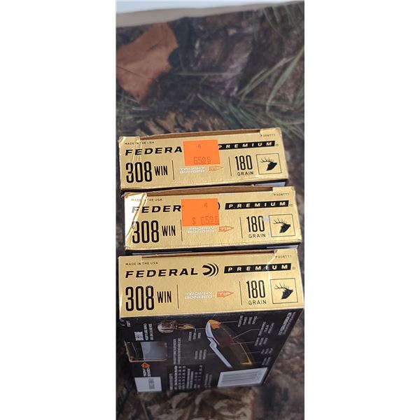 3 BOXES 308 FEDERAL PREMIUM TROPHY BONDED TIP 180 GRAIN 20 ROUNDS PER BOX NO SHIPPING ON AMMUNTION