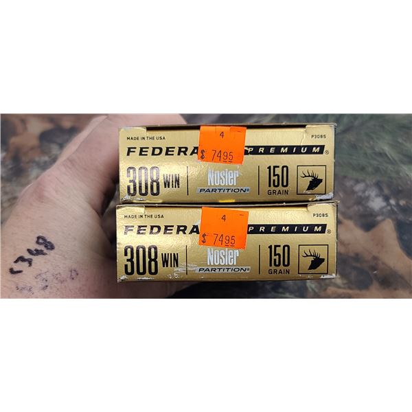 2 BOXES 308 WIN FEDERAL PREMIUM NOSLER PARTITION 150 GRAIN 20 ROUNDS PER BOX NO SHIPPING ON AMMUNTIO