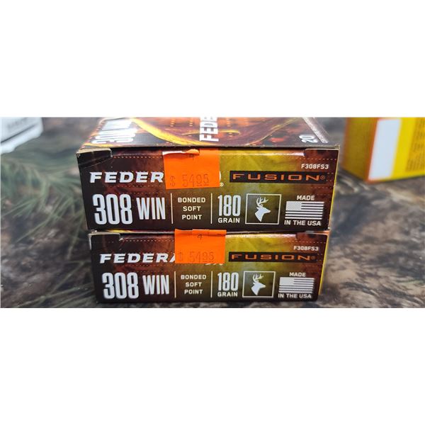 2 BOXES 308 WIN FEDERAL FUSION BONDED SOFT POINT 180 GRAIN 20 ROUNDS PER BOX NO SHIPPING ON AMMUNTIO
