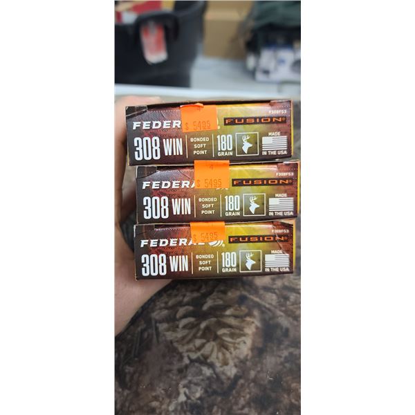 3 BOXES 308 WIN FEDERAL FUSION BONDED SOFT POINT 180 GRAIN 20 ROUNDS PER BOX NO SHIPPING ON AMMUNTIO