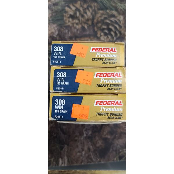 3 BOXES 308 WIN FEDERAL PREMIUM TROPHY BONDED BEAR CLAW 165 GRAIN 20 ROUNDS PER BOX NO SHIPPING ON A