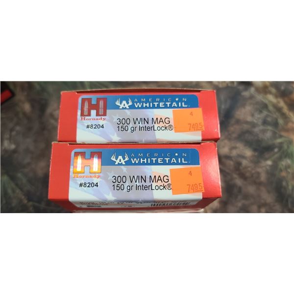 2 BOXES 300 WIN MAG. HORNADY AMERICAN WHITETAIL  INTER LOCK 150 GRAIN  20 ROUNDS PER BOX NO SHIPPING