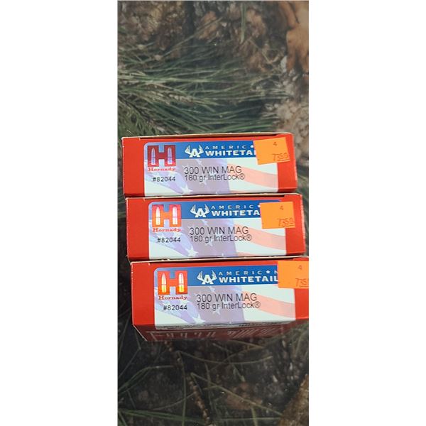 3 BOXES 300 WIN MAG. HORNADY AMERICAN WHITETAIL  INTER OCK 180 GRAIN  20 ROUNDS PER BOX NO SHIPPING 