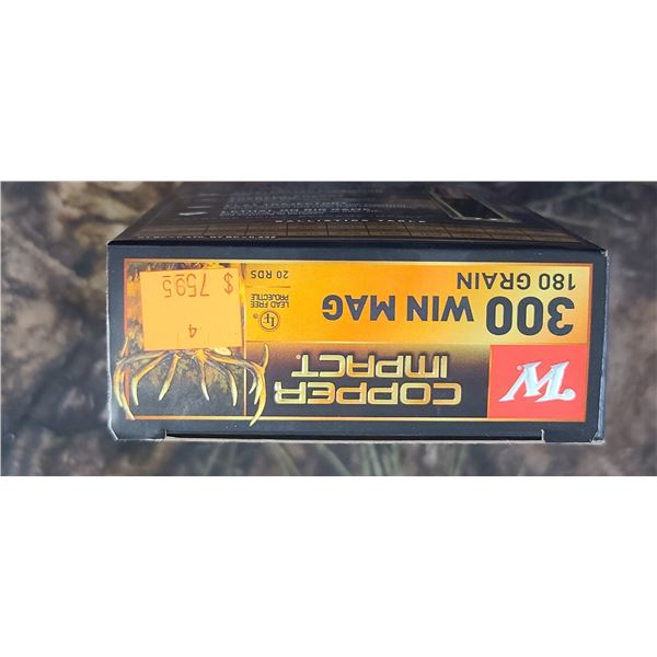 1 BOX 300 WIN MAG. WINCHESTER COPPER IMPACT 180 GRAIN 20 ROUNDS PER BOX NOS SHIPPING ON AMMUNTION