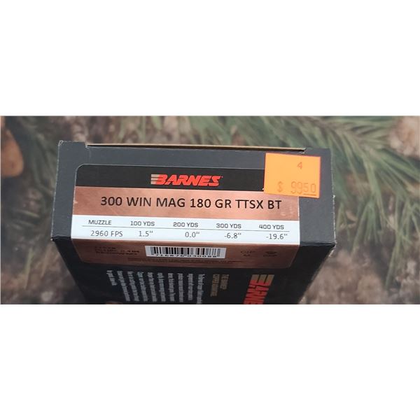 1 BOX 300 WIN MAG. BARNES VOR-TX TTSX BT 180 GRAIN 20 ROUNDS PER BOX NOS SHIPPING ON AMMUNTION