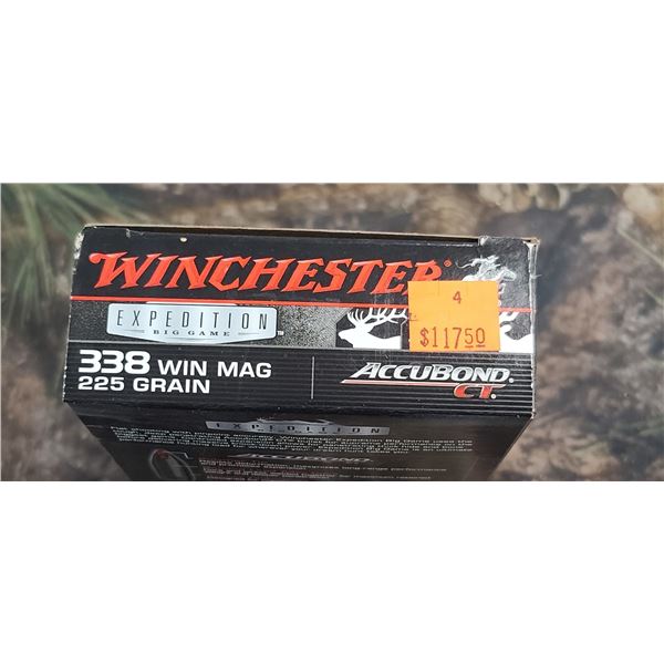1 BOX 338 WIN.MAG. WINCESTER EXPEDITION ACCU-BOND CT 225 GRAIN 20 ROUNDS PER BOX NO SHIPPING ON AMUU