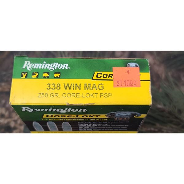1 BOX 338 WIN. MAG REMINGTON CORE-LOKT PSP, 250 GRAIN 20 ROUNDS PER BOX NO SHIPPING ON AMMUNTION