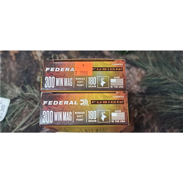 2 BOXES 300 WIN. MAG. FEDERAL FUSION BONDED SOFT POINT 180 GRAIN 20 ROUNDS PER BOX NO SHIPPING ON AM