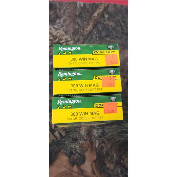 3 BOXES 300 WIN. MAG. REMINGTON CORE LOKT. PSP 15O GRAIN 20 ROUNDS PER BOX NO SHIPPING ON AMMUNTION