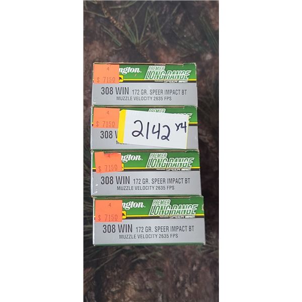 4 BOXES 308 WIN REMINGTON PRIEMIER LONG RANGE SPEER IMPACT BT 172 GRAIN 20 ROUNDS PER BOX NO SHIPPIN