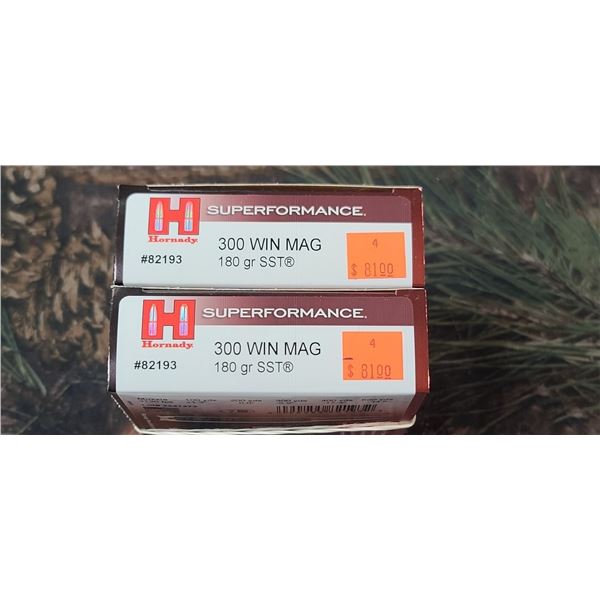 2 BOXES 300 WIN. MAG. HORNADY SUPERFORMANCE SST, 180 GRAIN 20 ROUNDS PER BOX NO SHIIPING ON AMMUNTIO