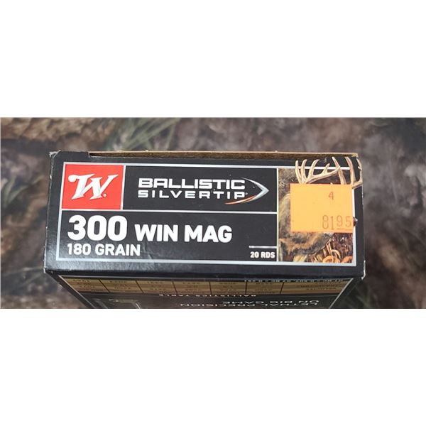 1 BOX 300 WIN. MAG. WINCHESTER BALLISTIC SILVER TIP, 180 GRAIN, 20 ROUNDS PER BOX NO SHIIPING ON AMM
