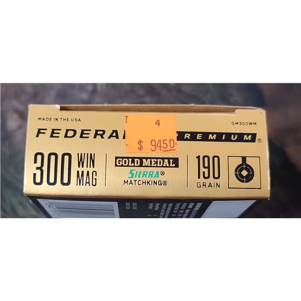 1 BOX 300 WIN. MAG FEDERAL PREMIUM GOLD METAL SIERRA MTCH KING 190 GRAIN 20 ROUNDS PER BOX NO SHIPPI