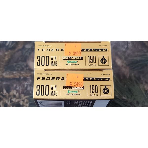 2 BOXES 300 WIN. MAG FEDERAL PREMIUM GOLD METAL SIERRA MTCH KING 190 GRAIN 20 ROUNDS PER BOX NO SHIP
