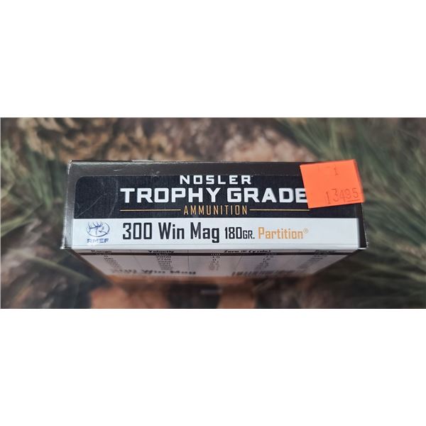 1 BOX 300 WIN MAG, NOSLER TROPHY GRADE PARTITION 180 GRAIN 20 ROUNDS PER BOX NOS SHIPPING ON AMMUNTI