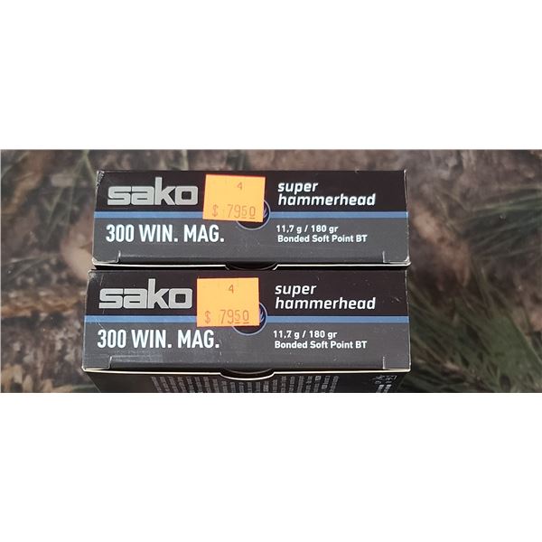 2 BOXES 300 WIN MAG, SAKO SUPER HAMMERHEAD BONDED SOFT POINT BT 180 GRAIN 20 ROUNDS PER LOT NO SHIPP