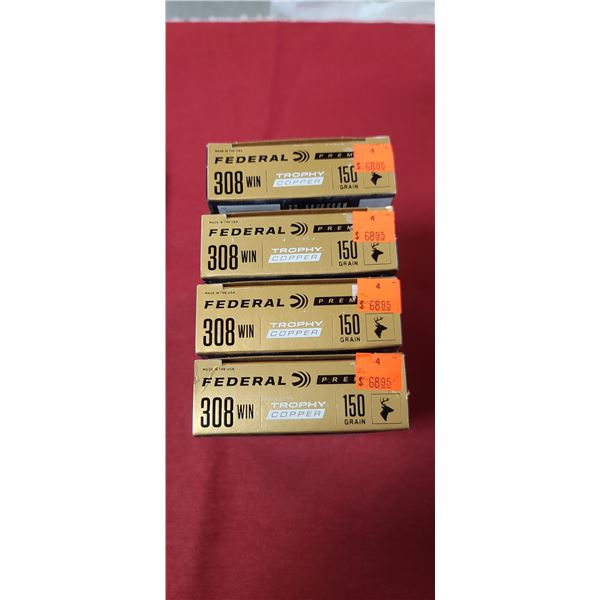 4 BOXES 308 WIN. FEDERAL PREMIUM TROPHY COPPER 150 GRAIN 20 ROUNDS PER BOX NO SHIPPING ON AMMO