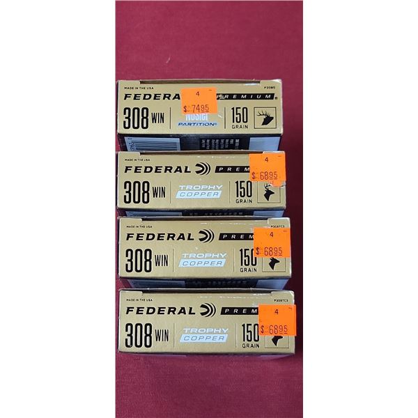 3 BOXES 308 WIN. FEDERAL PREMIUM TROPHY COPPER 150 GRAIN 20 ROUNDS PER BOX NO SHIPPING ON AMMO, 1 BO