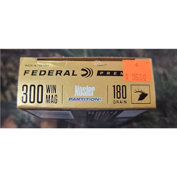 1 BOX 300 WIN. FEDERAL PREMIUM NOSLER PARTITION 180 GRAIN 20 ROUNDS PER BOX NO SHIPPING ON AMMO
