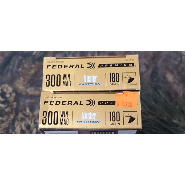 2 BOXES 300 WIN. MAG FEDERAL PREMIUM NOSLER PARTITION 180 GRAIN 20 ROUNDS PER BOX NO SHIPPING ON AMM