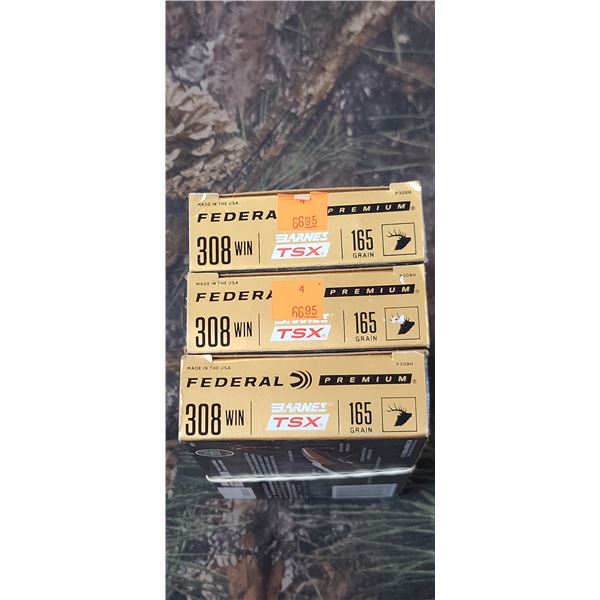 2 BOXES OF .308WIN, FEDERAL PREMIUM, BARNES TSX, 180GR.,